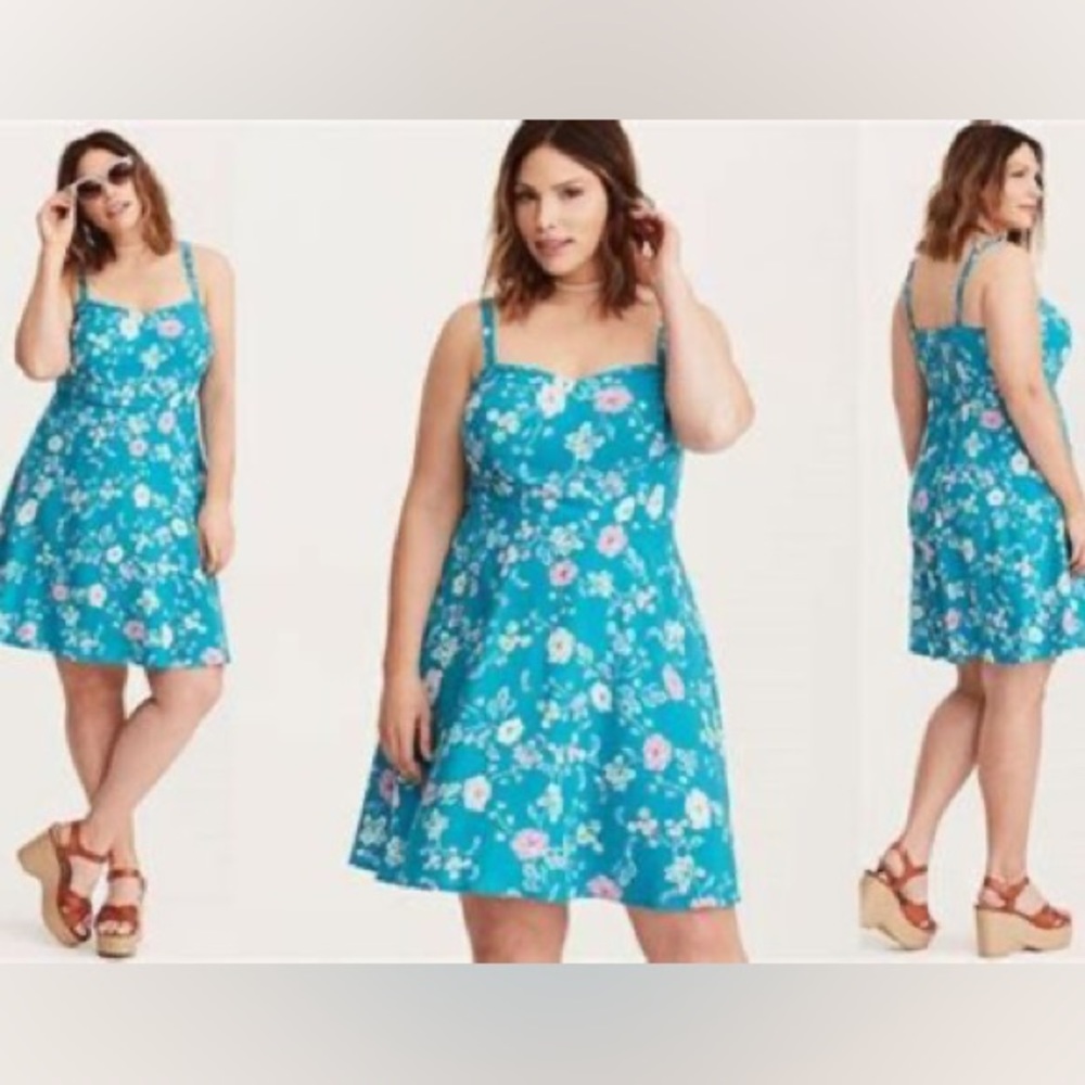 Torrid teal floral challis dress
